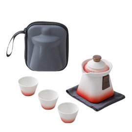 MOZEO - Juego de té portátil con tetera de gradiente de 280 ml, 3 tazas (30 ml), traje de tetera de viaje de cerámica con estuche (blanco)