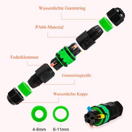 3-Pin Quick Connector Cable Connector Waterproof IP68 Earth Cable Connector with Clamps Cable Sleeve Connection Box Connection Sleeve for Diameter 4-11 mm Cable Diameter (1)