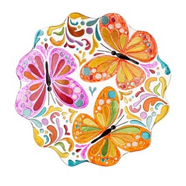 Evergreen Garden 18 inches Glass Bird Bath Bowl, Glass Painted Birdbath or Wild Bird Feeders for Outdoor Bird Bath Stand, Bird Bath Bowls Only Replacement (Edge Butterfly)