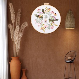 IUHUI Embroidery Kit for Beginners Adults - 26 Floral Letters Easy Patterns, DIY Hand Stitching Embroidery Set with Hoop (Flower and Grass Letter R)