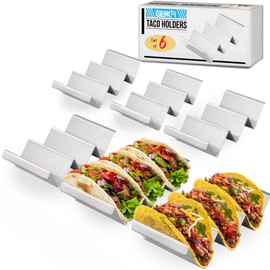 GEIKR Stainless Steel Taco Holders Set of 6 - Each Metal Taco Stands for 3 Tacos - Taco Rack with Handles - Stylish Taco Shell Holders - Oven & Dishwasher & Grill Safe Taco Trays