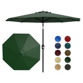 9Ft Patio Umbrella - 8 Sturdy Ribs Outdoor Table Umbrella with Crank Lift & Push Button Tilt - Market Umbrella for Pool, Deck, Yard, Garden - Dark Green