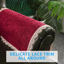 MINJIATEX Couch arm Covers,Non-Slip lace Sofa arm Covers Set of 2 Washable Sofa armrests Covers for Living Room Recliner Chair arm Covers Protectors for Leather Sofa armrest slipcover (GYDF-RED)