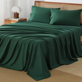 Andency Emerald Green Sheets California King Set 4 Pieces, Soft Sheets for Cal King Size Bed, Microfiber Sheet Set, Deep Pocket Up to 16", Hotel Breathable & Cooling Bedding Sheets & Pillowcases