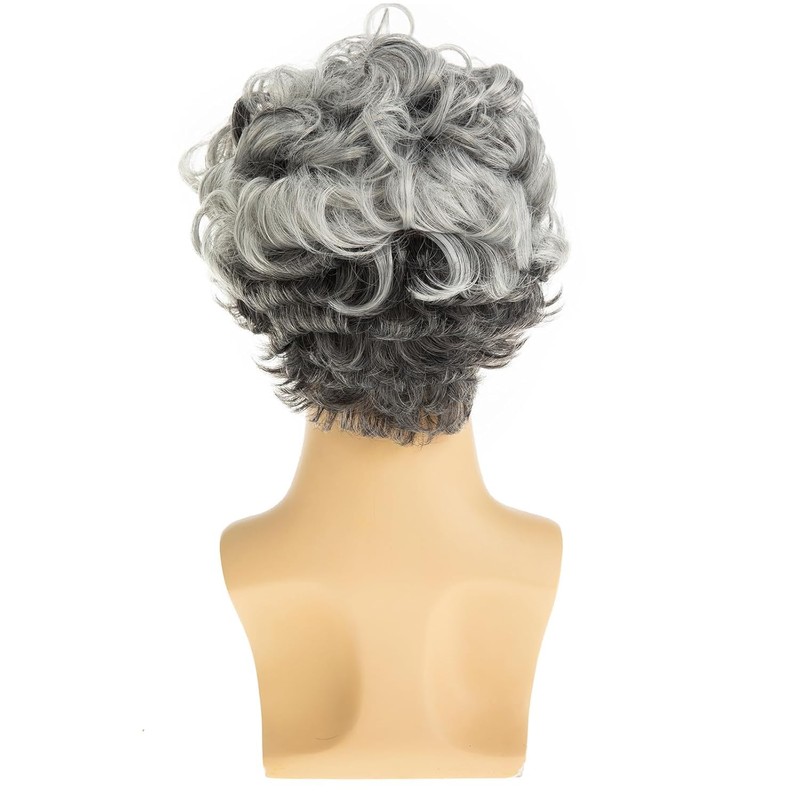 Short Culry Grey Wig for Men Short Wavy Cosplay Layered