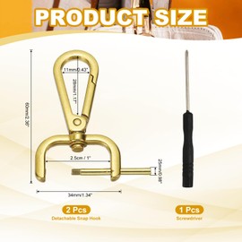 YELARXI Swivel Clasps Hook, 1 Inch ID Detachable Snap Hook W/Screw Bar D Ring Claw Clasp with Screwdriver Fit for Lanyard Bag Leather Craft Purse Hardware DIY Bag (2 Pack, Gold)