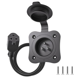 STARELO 20A AC Port Plug,12AWG RV Shore Power Inlet Plug,Heavy-Duty 5-in-1 T-Blade Adapter with Waterproof Cover 16" Extension Cord,125V Outdoor Electrical Receptacle for RV Campers,Boat,Truck,Marine