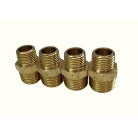 1/2" NPT Male to 3/8" NPT Male Brass Hex Nipple Male Pipe Adapter (4 Pcs)