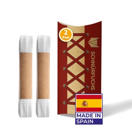 Schnürfuchs 2 Pairs of Shoelaces, Made in Spain, 100% Cotton, Flat Sneaker Shoelace, 8 mm Wide, Replacement Shoe Laces for Trainers, White, 120