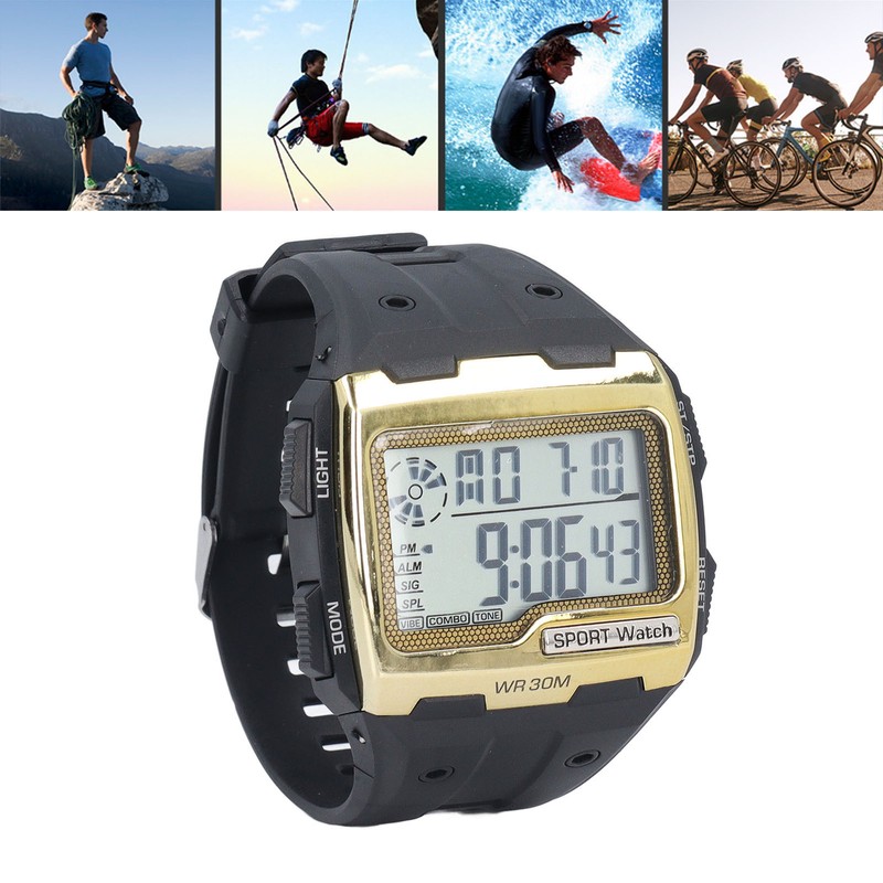 Digital Sport Watch Large Display LED Alarm Clock Shockproof 12/24