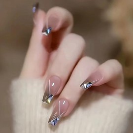 Resweky Lange Coffin Gefälschte Nägel Französisch Kristall Presse auf Nägel Glänzende Rosa Nude Falsche Nägel Volle Abdeckung Acryl Nägel für Frauen…