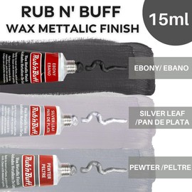 Rub 'n Buff Silver Tones and Pixiss Wax Brushes - 15ml of Silver Leaf, Pewter, Ebony - Gilding Wax Paint with Customizable Sheen - Dries Quick to a Metallic Finish - Round and Flat Boar Hair Bristles