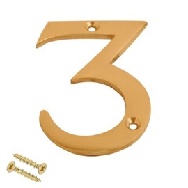 Brass Door Numbers Screw On 3 Inch Door Number Elegant and Bold Door Numerals Suitable for All Door Types Including Wooden uPVC and Composite Number 3.