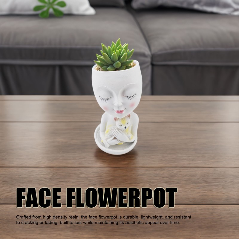 Face Flowerpot Fadeless Resin Head Planter DIY Decorative Adorable Succulent