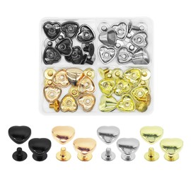 JJWNMLL 24 Pcs Heart Rivets,Rivets for Leather,Metal Heart Shape Decoration Stud Rivets,4 Colors 12mm Heart Rivet for Belt Clothes Handbag DIY Handmade Accessories(Gold Silver Bright Black Rose Gold)