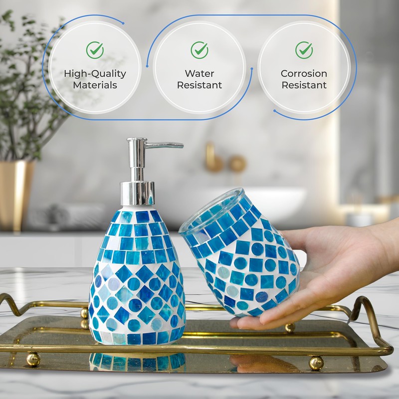 ELEGANTZ Bathroom Accessory Set – Mosaic Bathroom Accessories Set with