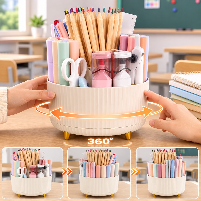 360° Rotating Desk Organizer for Office & Vanity – Multi-Purpose