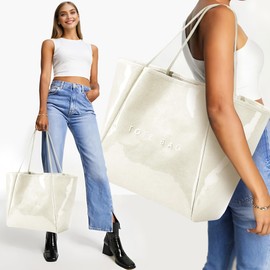 KALIDI Large PVC Tote Bag Women Weekender Hobo Bag Travel Purse Trendy Kraft Paper Oversize Shoulder Handbag for Work College Beach