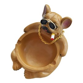 Bulldog Ashtray, Innovative Decorative Cartoon Animal Ashtray Dog Ashtray for Living Room, Synthetic Resin Cartoon Animal Ashtray (Brown)