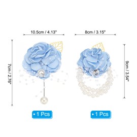 PATIKIL Rose Bridesmaid Wrist Flower Corsage, Artificial Rose Flower Wrist Corsage Boutonnieres Bride Wrist Corsage for Wedding Party Ceremony, Light Blue