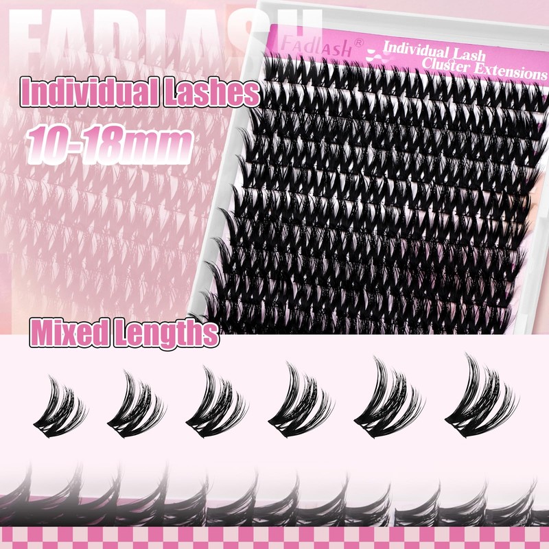 FADLASH Lash Clusters Natural Eyelash Clusters 168Pcs Individual Wispy Lash