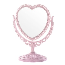 UUYYEO Heart Shaped Cosmetic Mirror Tabletop Vanity Makeup Mirror Swivel Double Sided Cosmetic Mirror Lightweight Dresser Mirror for Table Pink