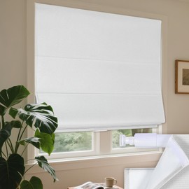 Grandekor No Drill No Drill Cordless Roman Shades for Windows,Blackout,34" W x 60" H,Privacy,Thermal Insulation Roman Blinds,Easy Install for Indoor Windows,for Home,Living Room,White