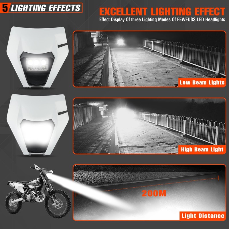 fewfuss Dirt Bike Led Headlight, Motorcycle Enduro Headlight Kit for