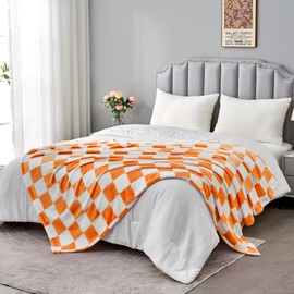 Edenleaf Orange Checkered Blanket, Soft Cozy Fleece Checkered Throw Blankets for Bed Sofa Couch Camping, Ultra Fluffy Throws for All Seasons, 60x80 Inch, Orange