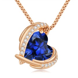 CDE Love Heart Pendant Necklaces for Women Silver Tone Rose Gold Tone Birthstone Christmas Jewelry Gifts for Women Birthday/Anniversary Day/Valentine's Day (Cubic Zirconia, Rose Gold Plated-09-September-Royal Blue Spahhire)