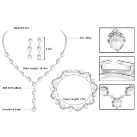 mecresh Bridal Women Pearl Crystal Jewelry sets for Wedding - (1 Set Earrings,1 PCS Necklace, 1PCS Bracelet)