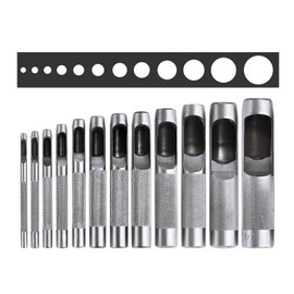 Unibos | Leather Hole Punch, [Upgraded Version] [Perfect Full Set] Belt Puncher, Heavy Duty Tool Various Sizes for Crafts, Card, Rubber, etc, Silver - Multi Sized | 3mm-19mm | Pack of 12