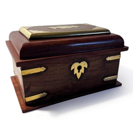 Thorness Wooden lockable Trinket Box with brass inlay, decorative detailing, and key for secure storage