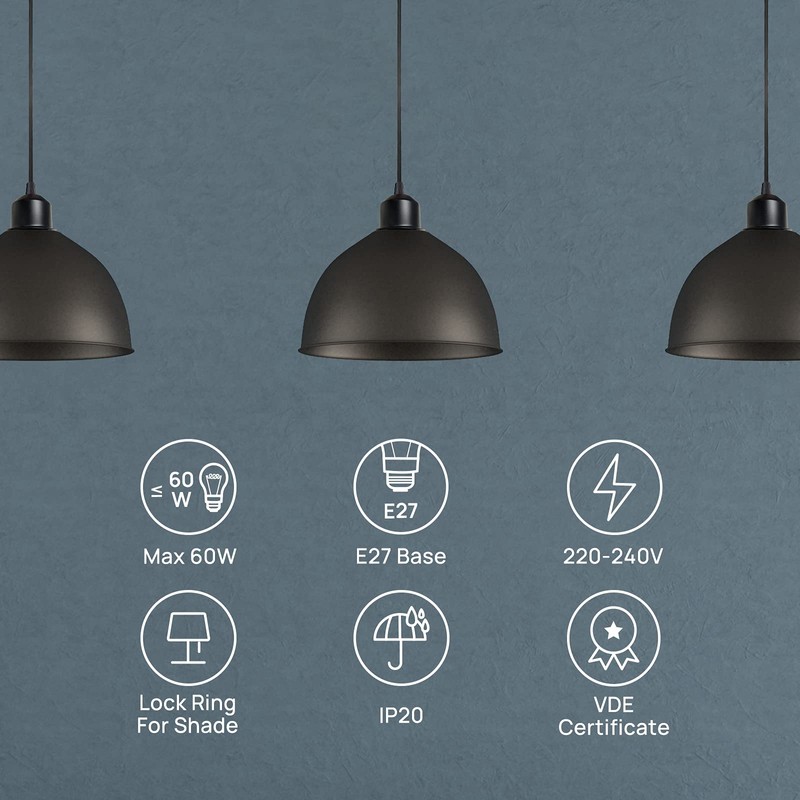 Linkind Metal Pendant Light Fitting, Ceiling Rose E27 Screw Lamp