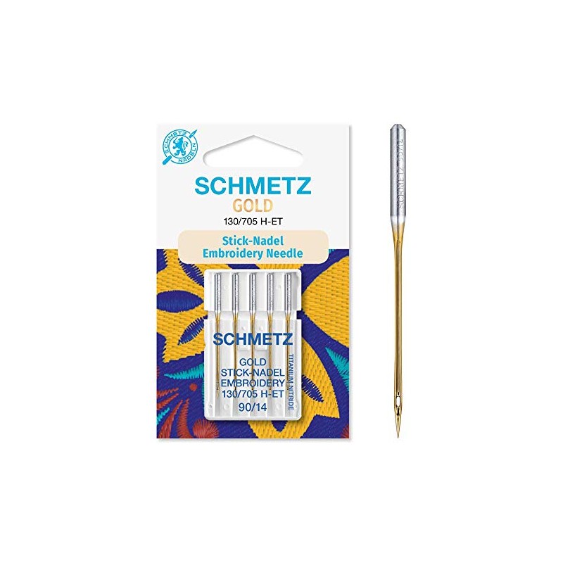 Schmetz Gold Titanium Embroidery Needles Size 90/14 130/705 H-ET Pack