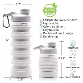 ONTA Collapsible Water Bottle- BPA Free Silicone Foldable Water Bottle for Travel,Silicone Portable Leak-Proof Travel Water Bottle 20 oz, gray