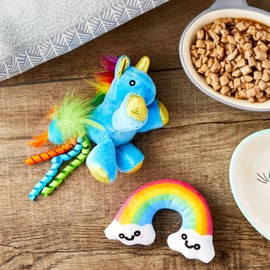 Unicorn Rainbow Cat Toy 2 Pieces – Plush Catnip Toys with Crinkle Sound, Includes Soft Rainbow and Blue Unicorn, Cat Chew Toy Set.