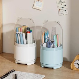 BRAINVI Desk Pencil Case With Lid, 360 Degree Rotating Desk Organizer And Accessories With 6 Slots, Desk Stationery Organizer, Organizer Caddy For Office School Home & Art Supplies (Green)