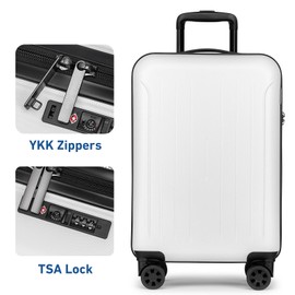 KYME Suitcase Hardshell With Double Spinner Wheels, PC+ABS TSA Lock Travel Luggage (White, 20" Carry On)