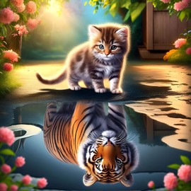 GDYEEH Cat and Tiger Diamond Painting Adults, 5D Reflection Diamond Art Pictures Beginners, DIY Fantasy Round Full Drill Diamond Painting Embroidery Cross Stitch Gifts Home Wall Decor 30 x 30 cm