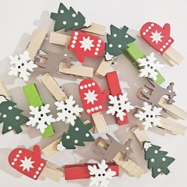 50PCS Mini Christmas Clips Wooden Snowflake Clothespins Photo Decorative Clips Crafts Accessories for Hanging, Fixing