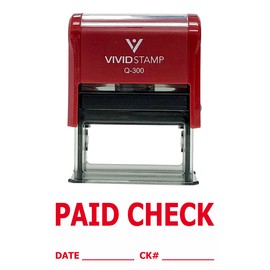 Pacific Stamp and Sign PAID CHECK w/ DATE CK# Line Self Inking Rubber Stamp - Medium - 9/16" x 1-1/2", Red