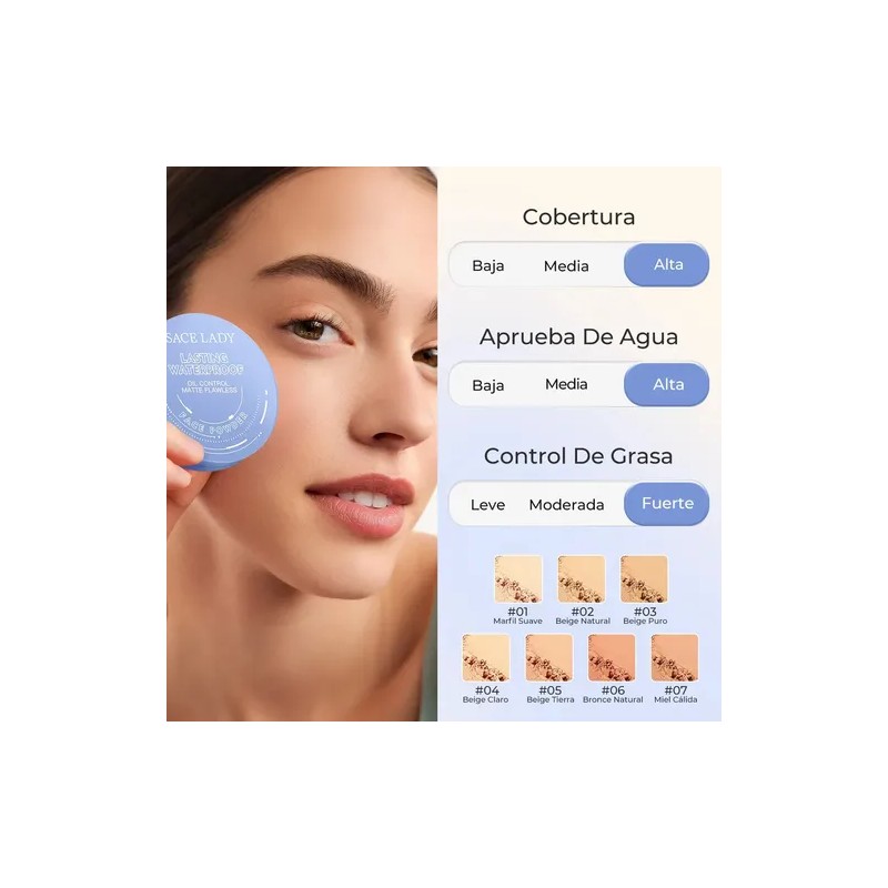 Sace Lady Polvo Compacto Base de Maquillaje Matte, Control de