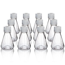 Eisco - Pack of 12, 250mL Sterile PETG Erlenmeyer Flasks, Vented, Flat Bottom, Lab-Grade, Gamma Sterilized, USP Class VI, Ideal for Cell Culture, Biopharmaceutical Processing, Chemical Storage