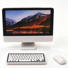 1:12 Scale Miniature Desktop Computer Set, Mini Monitor with Keyboard and Mouse, Simulation Office Desk Decor for Model House, Diorama, Miniature Study Room Display