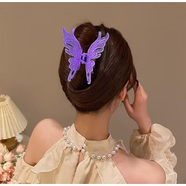 SINLOV Big Butterfly Hair Claw Clips Purple Medium Butterfly Clip Glossy Sparkly Cute Hair Claw Clip for Women Thick Hair