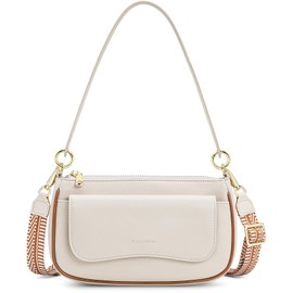 Peacocktion Shoulder Bag for Women Trendy Small Vegan Leather Crossbody Purses Handbags with 2 Straps White