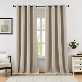 Anpark 100% Blackout Linen Curtains for Bedroom,Beige Blackout Curtains 96 Inches Long Farmhouse Thick Textured Window Curtains for Living Room,Grommet Room Darkening Curtains,52" W x 96" L,(2 Panels)