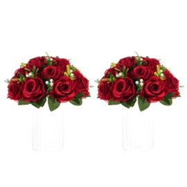 NUPTIO - Centros de Mesa de Boda con Flores para mesas, 2 Unidades de 9.5 Pulgadas de diámetro, Flores Artificiales carmesí, para centros de Mesa, arreglos de Rosas Falsas para Bodas, decoración de