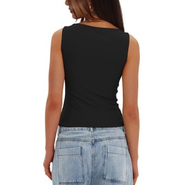 Darong Women's Boat Neck Tank Top Sleeveless Double Lined Basic Tops Going Out Casual Tank Shirts 9081 Black M